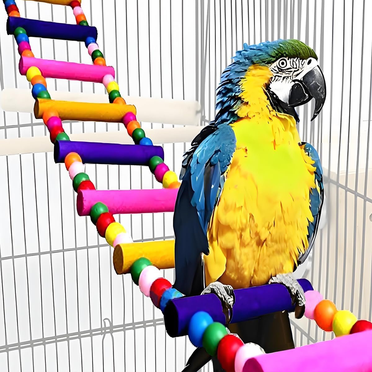 Bird Toys for Parrots Parrot Bridge, Swing Toys, and Ladders for Macaws, African Greys, Budgies, Cockatiels & Parakeets – Wooden Bird Ladder and Swing Toys for Play and Training (10Inch- 4 Ladders)