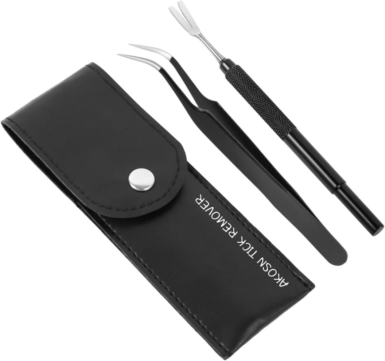 AKOSN Premium Tick Removal Tool – Stainless Steel Flea Remover for Pets Dogs Cats Humans -Safe Tick Control Puller &Precision Fine Point Tweezers to Completed Remove All Size Ticks, 1 Set