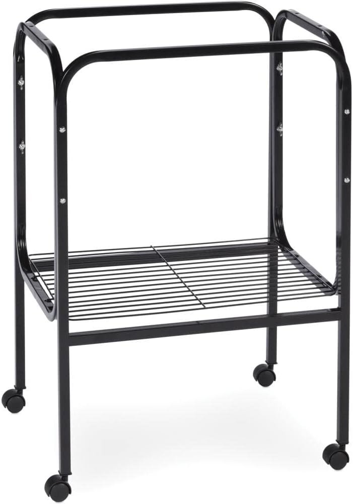 Prevue Pet Products Bird Cage Stand with Shelf – Small Metal Cage Stand with Rolling Wheels, Bird Stands for Inside, Mid-Height Shelf for Cage Accessories, Toys, and Storage – Black