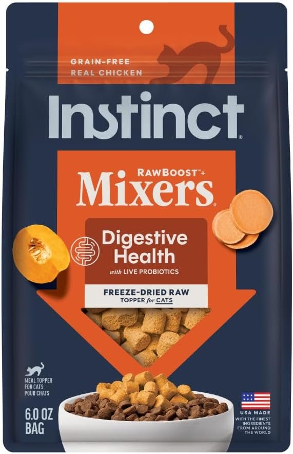 Instinct Raw Boost Mixers, Freeze Dried Cat Food Toppers with Functional Ingredients, Grain Free, Real Chicken – Digestive Health, 5.5 oz Bag