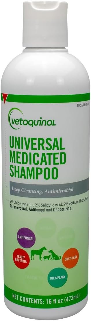 Vetoquinol Universal Medicated Shampoo – Deep Cleansing Sulfur Shampoo for Dogs, Cats & Horses – Gentle Cleanse for Dry Skin – pH Balanced for Daily Grooming – Safe for Flea & Tick Medication – 16 oz