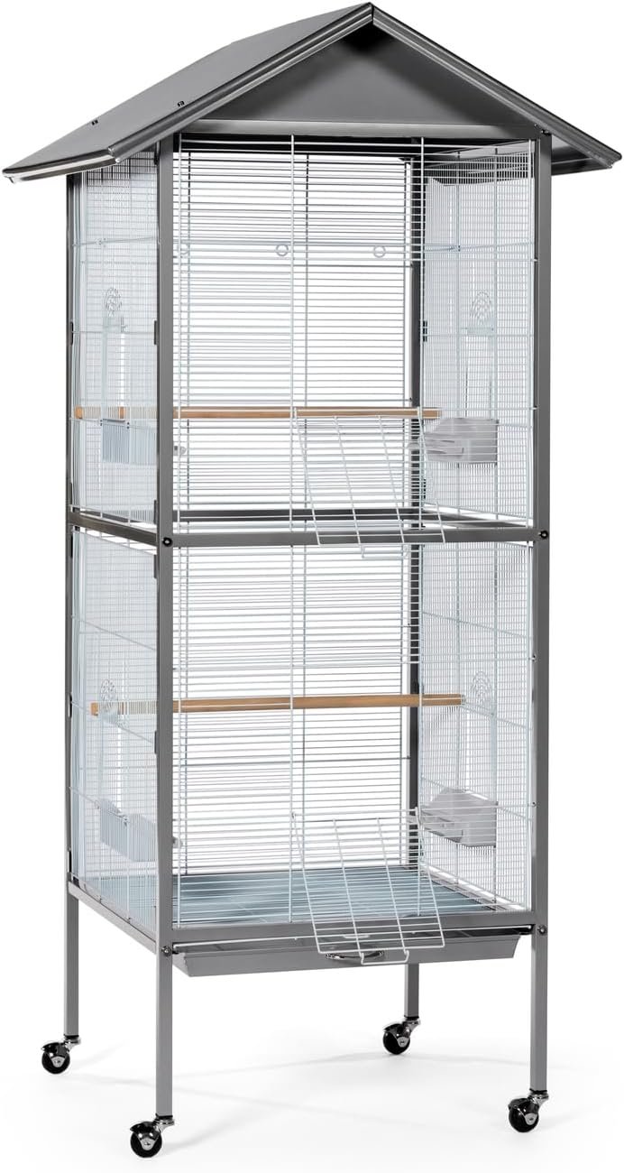 Prevue Pet Products Aviary Large Flight Cage – Powder‑Coated Standing Metal Bird Cage with Wheels, Perches, Feeders & Removable Tray, Ideal for Parakeets, Cockatiels, Canaries & Small Birds – Grey