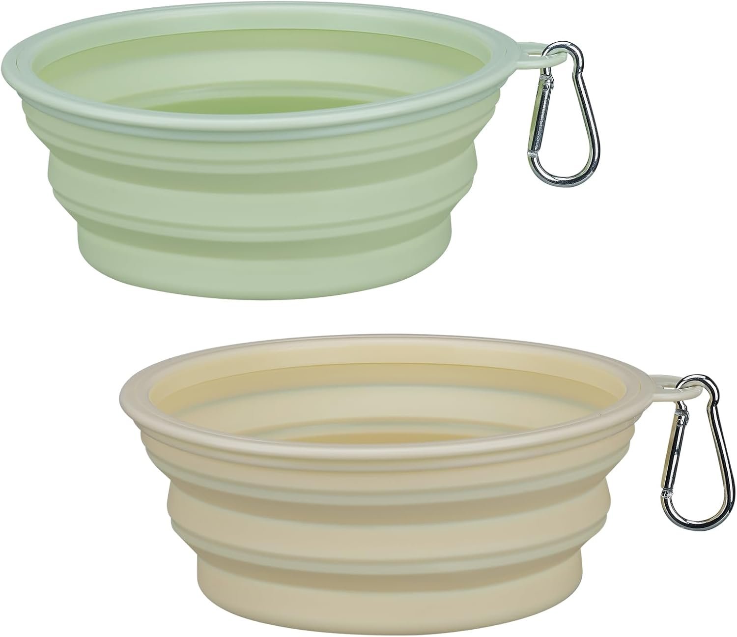 2-Pack Collapsible Dog Bowls for Large Breed, 22OZ Silicone Portable Feeding Bowl with Carabiner Clip, Anti-Slip Foldable Water Food Dish for Walking, Beach, Hiking, Camping, Car & Home Daily Use