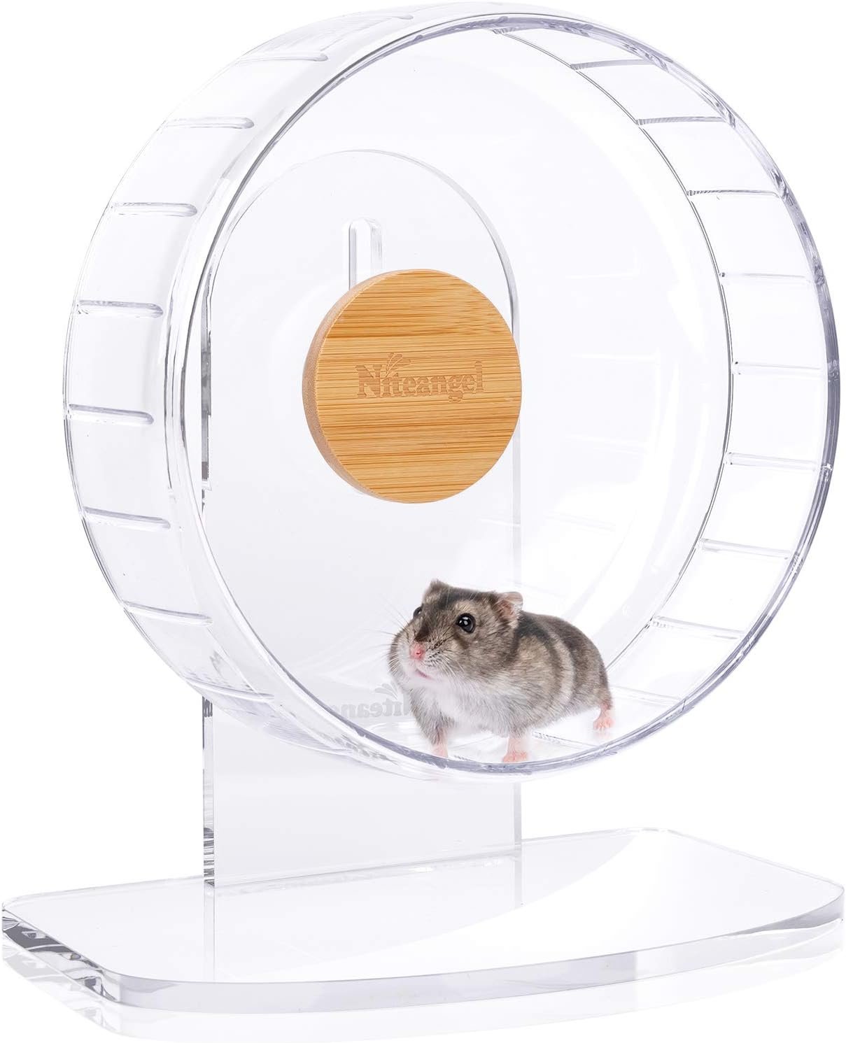 Niteangel Super-Silent Hamster Exercise Wheels: – Quiet Spinner Hamster Running Wheels with Adjustable Stand for Hamsters Gerbils Mice Or Other Small Animals (S, Transparent)