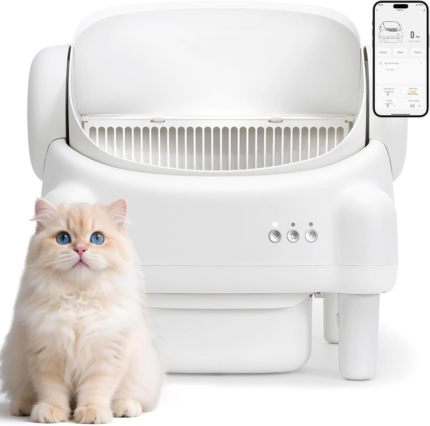 Automatic Cat Litter Box,Self Cleaning Litter Box for Multiple Cats with Open Top Design, App Control, Safety Protection, Ultra-Quiet，Easy Setup,White