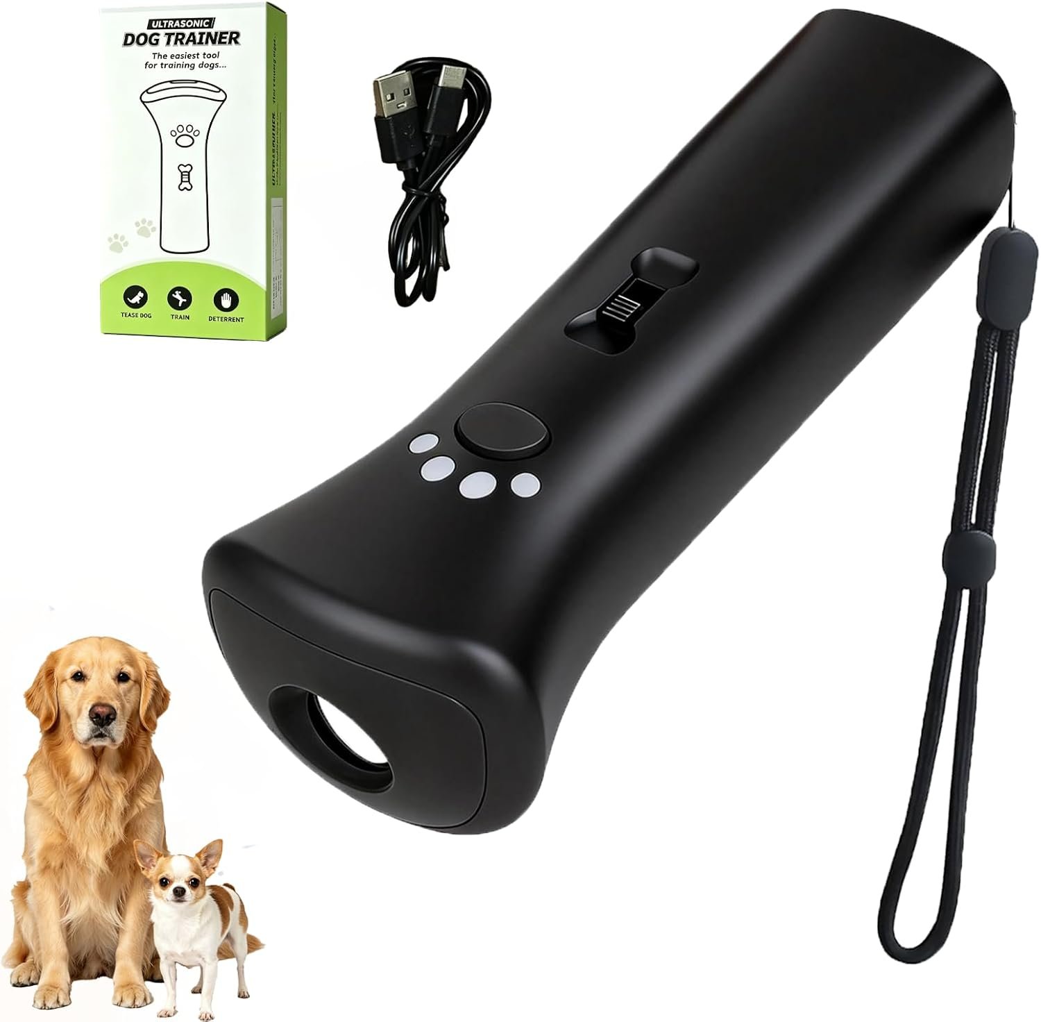 Trainer Ultrasonic for Dogs, Ultrasonic Anti Barking Device, 32 Ft Range Barks No More, Indoors Outdoors Behavior Correct Safe & Rechargeable Compact Bark Control for Dogs (1PC)