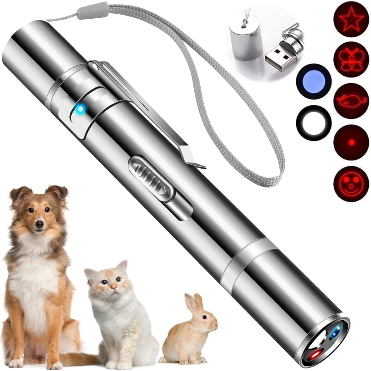 Laser Pointer, Cat Toys for Indoor Cats, Kitten Dog Laser Pen Toy, Red Dot LED Light Pointer Interactive Toys for Indoor Cats Dogs, USB Charging, 5 Switchable Patterns