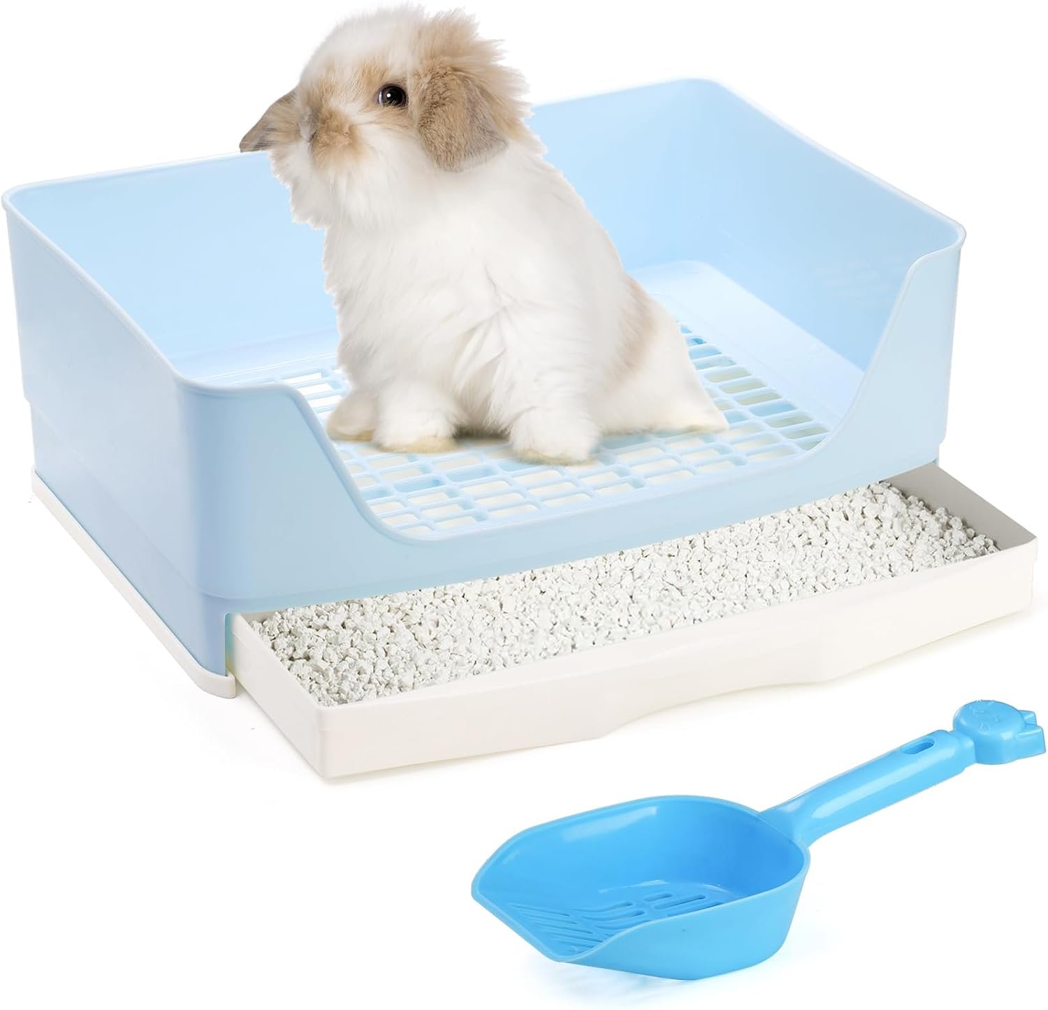 Yesland Large Rabbit Litter Box with Drawer – Corner Toilet Trainer for Adult Bunny, Guinea Pigs, Ferret, Chinchilla, Small Animals – Easy Clean Plastic Pet Pan, Blue (15.75″ L x 11.4″ W)