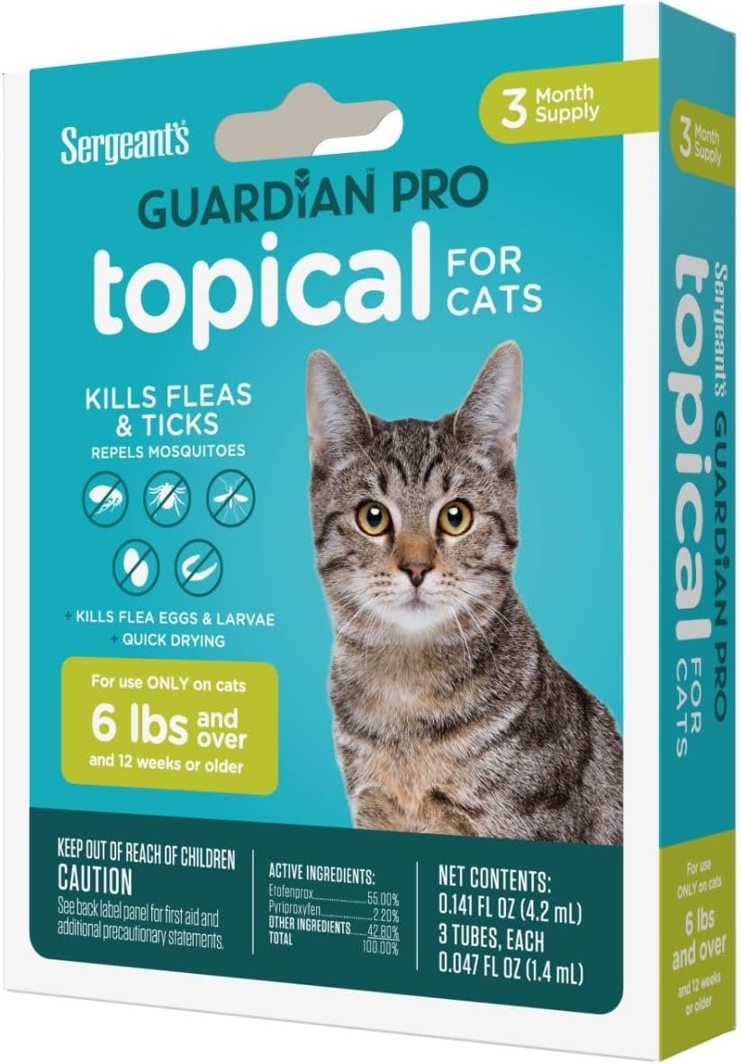 Sergeant’s Guardian Pro Flea & Tick Squeeze On Topical Cats 6lbs and Over., 3 Count