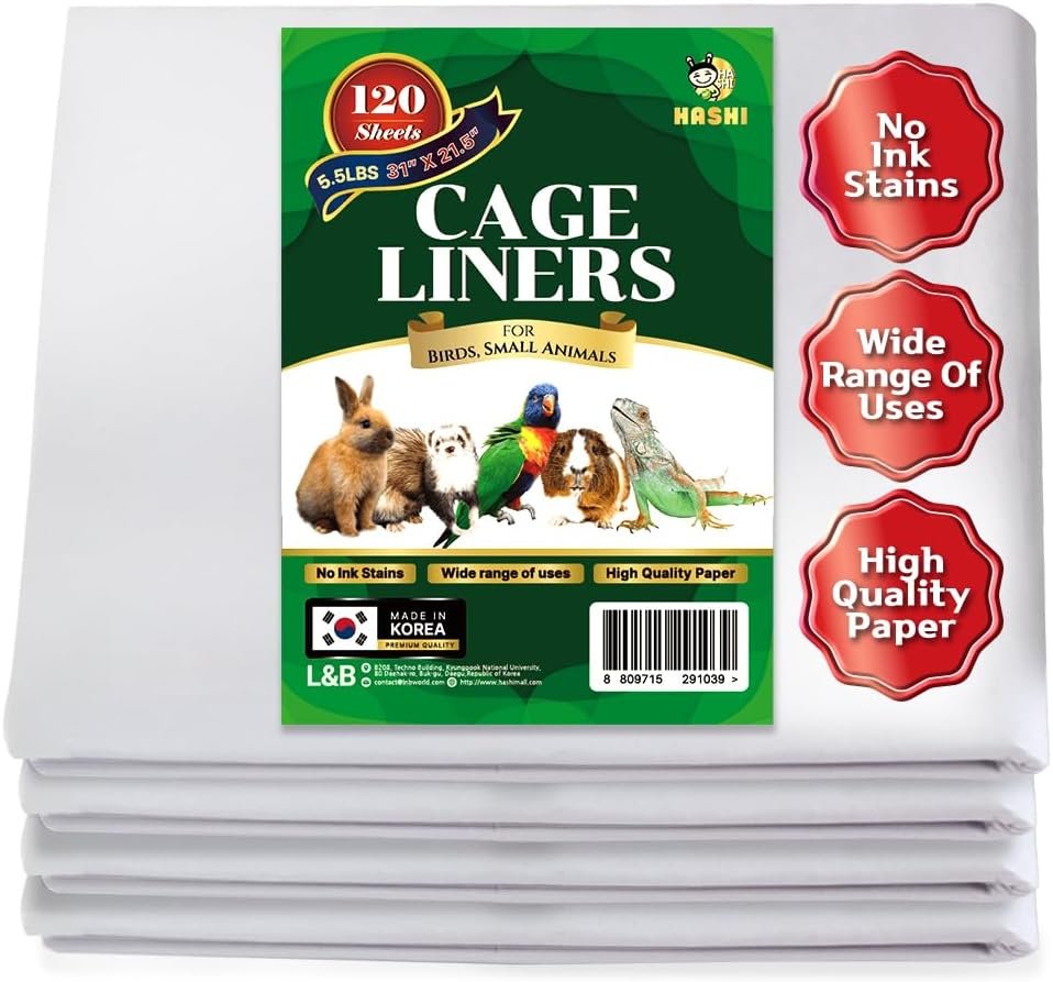 HA SHI 120 Sheets Bird Cage Liners, 31 x 21.5 Inches Pre-Cut Ink-Free Unprinted Newsprint Paper for Parrots and Small Animals
