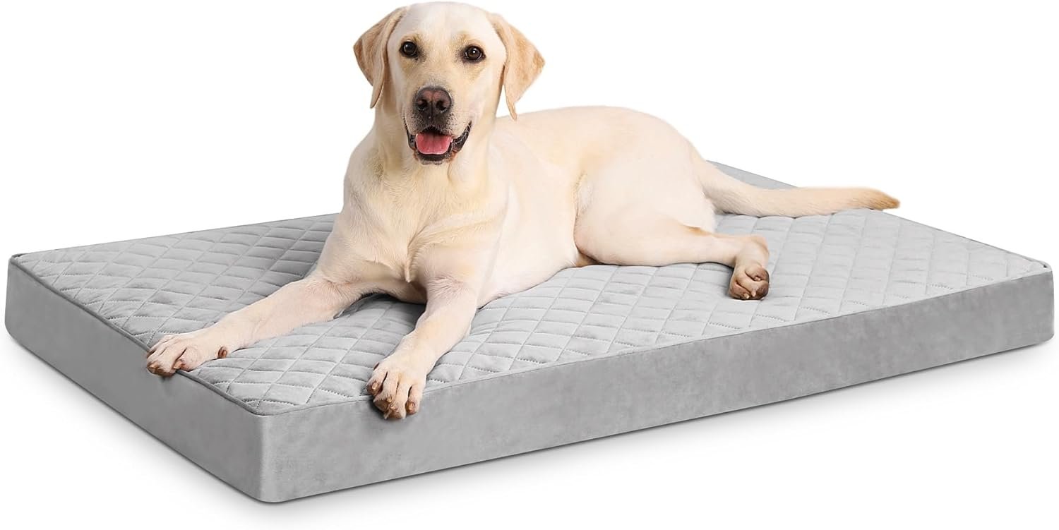NUPIDA Orthopedic XL Dog Beds Large Sized Dog Waterproof Bed with Removable Washable Cover and Non-Slip Bottom, Quilting Pet Mattress for Crate, 41×27 Inch, Light Gray