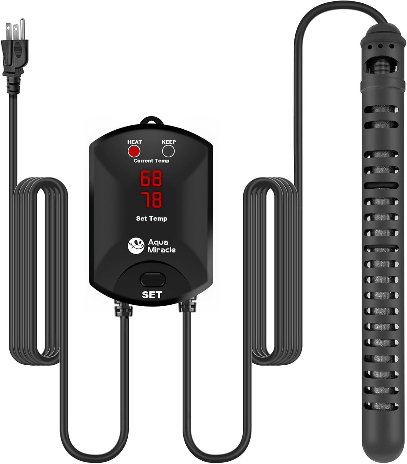 AquaMiracle Aquarium Heater Fish Tank Heater 500W with Dry-Run/Overheating Protection and Memory Function, External Thermostat with LED Digital Display, for Tanks 75-120 Gallons