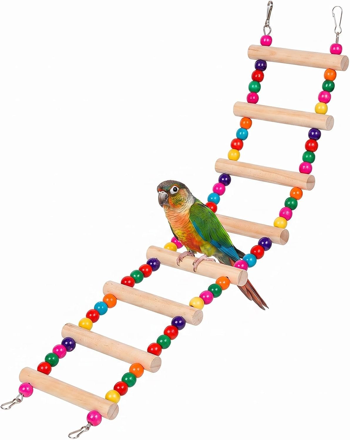 Bird Cage Ladder 17.7 x 3.93 in Climbing & Swing Toys Parakeets Cage Accessories Wooden Bird Playground Hanging Ladder for Small Birds Cockatiel(8 Steps)
