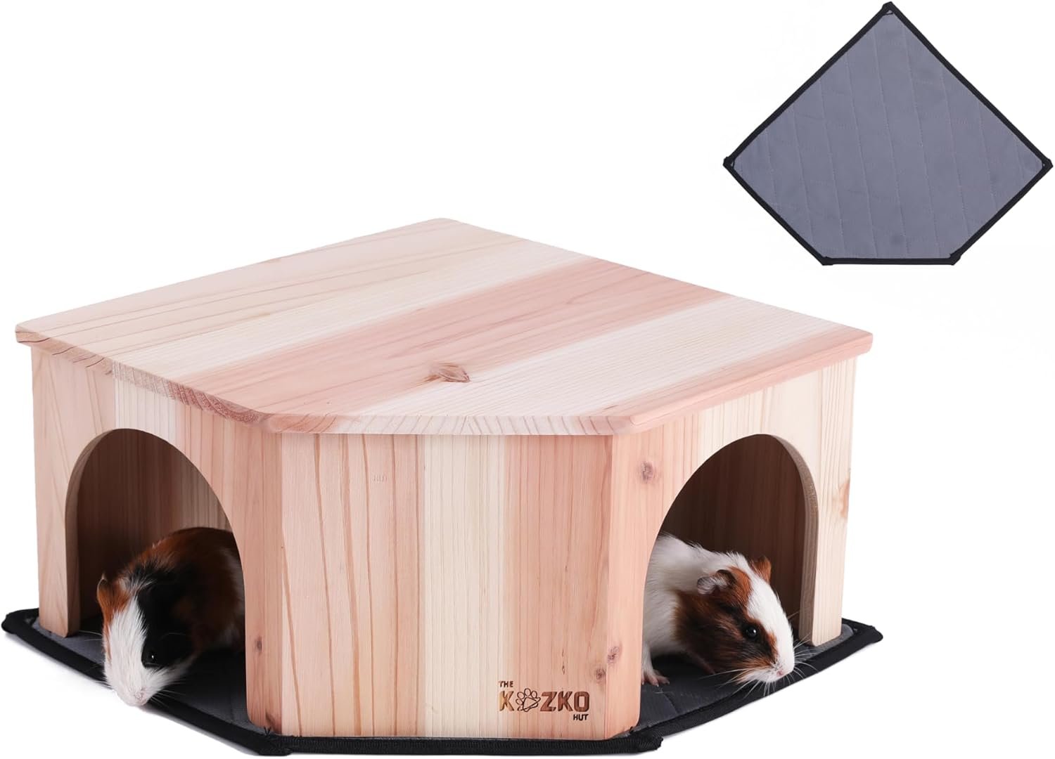 Wooden Guinea Pig Corner Hideout – Hidey for Chinchilla, Rat and Hedgehog with Pee Pad, Fully Assembled & Dual Entrances – Guinea Pig Accessories by The Kozko Hut