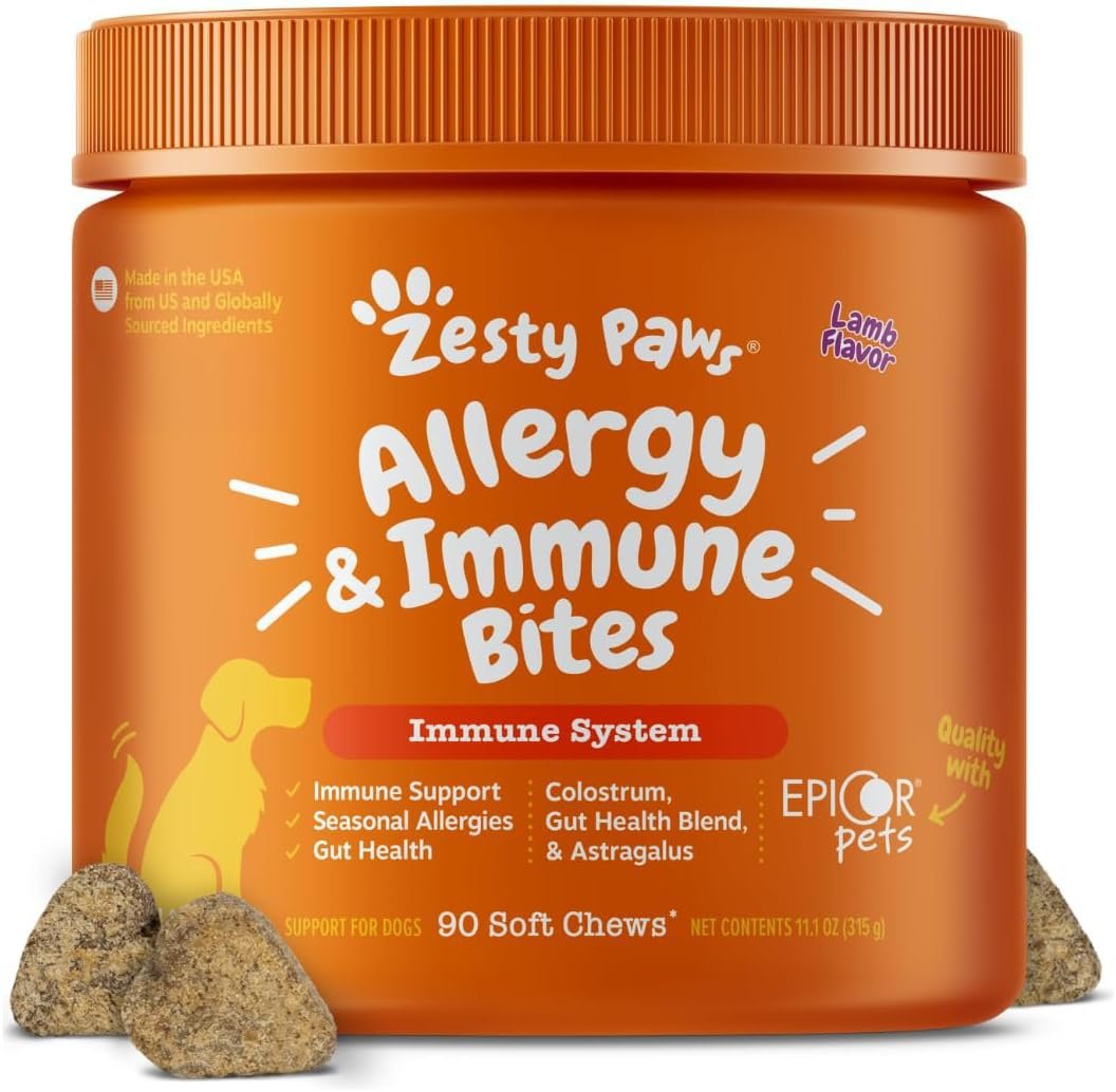 Zesty Paws Allergy Immune Bites – Dog Allergy Chews, Dog Probiotics for Itchy Skin and Ears, Lamb, 90ct