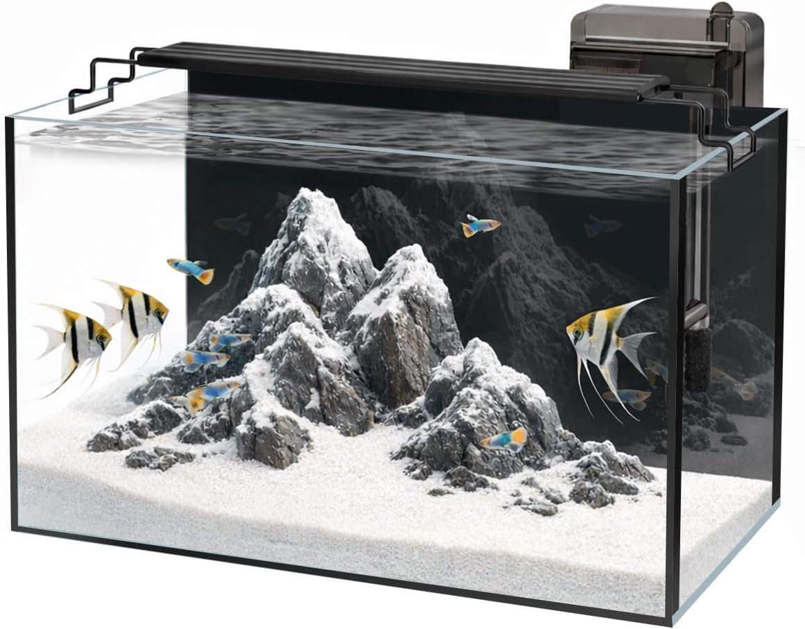 Glass Fish Tank Kit, 10 Gallon Betta Fish Tank Aquarium Starter Kit with Filter, Lights, Lid, for Betta, Goldfish, Small Fish or shrimg