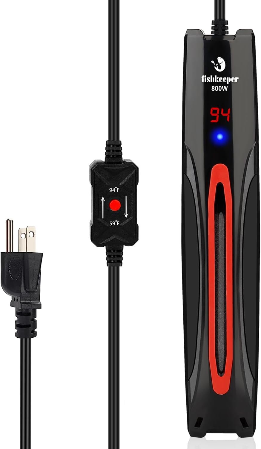 fishkeeper 800W Adjustable Submersible Aquarium Heater – PID Electronic Smart Thermostat Fish Tank Heater with Out-of-Water/Run-Dry/Overheat/Low-Temp Safrty Protection for 40-220 Gallon Fish Tanks