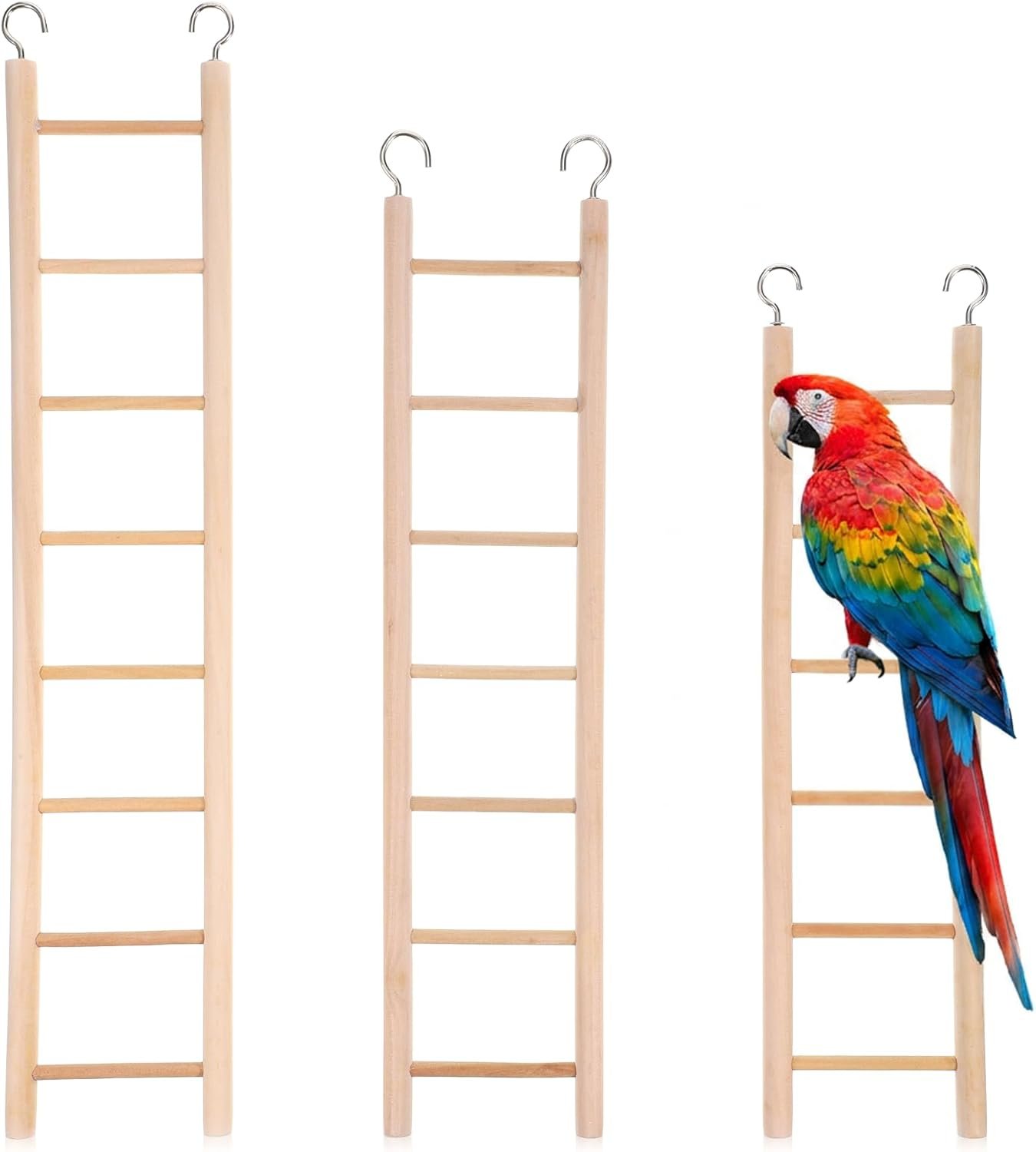 3 Pcs Natural Wooden Bird Cage Ladder Set 6 Step/7 Step/8 Step Bird Ladder Birds Cage Accessories Climbing Toys Wood Perch for Parrots Parakeets Cockatoo Lovebirds