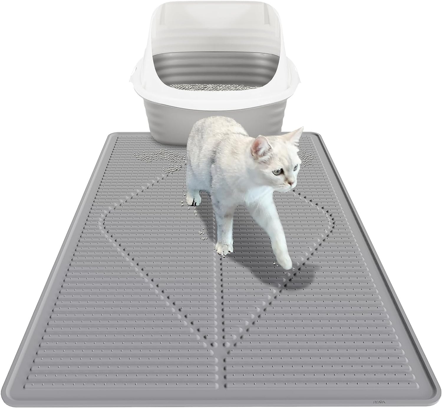 Mofason Cat Litter Mat XXL – Waterproof Kitty Litter Box mat for Floor – Extra Large Pet Trapping Litter Rug Pad – Silicone Cat Supplies & Accessories for Indoor Cats (38″ x 25″) -Grey