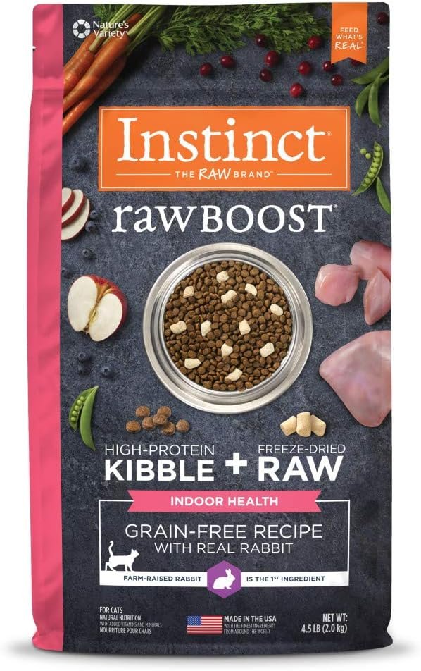 Instinct Raw Boost Indoor Health, Natural Dry Cat Food with Freeze Dried Pieces, Grain Free Recipe – Real Rabbit, 4.5 lb. Bag
