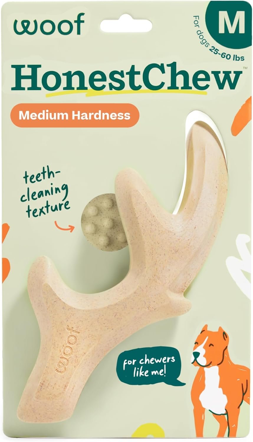 WOOF HonestChew Dog Toy Antler – Durable Dog Chew Toy – Made with Natural, Plant-Based Ingredients – Splinter-Resistant – Safer Than Dog Bones – Medium