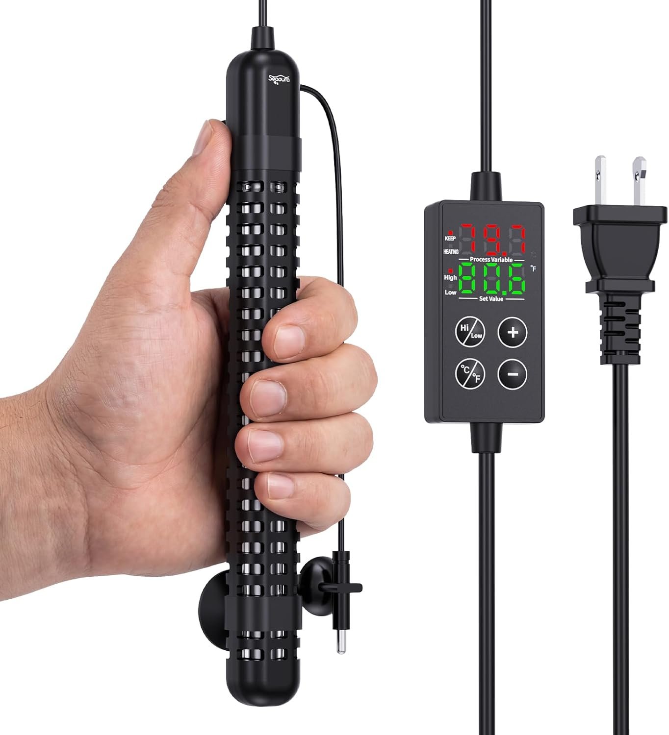 SEAOURA Aquarium Heater, 200W Fish Tank Heater for 20-40 Gallon, Small Submersible Heater for Turtle Tank with Temp Probe Digital Display Adjustable Safety Protection, Automatic Power Off