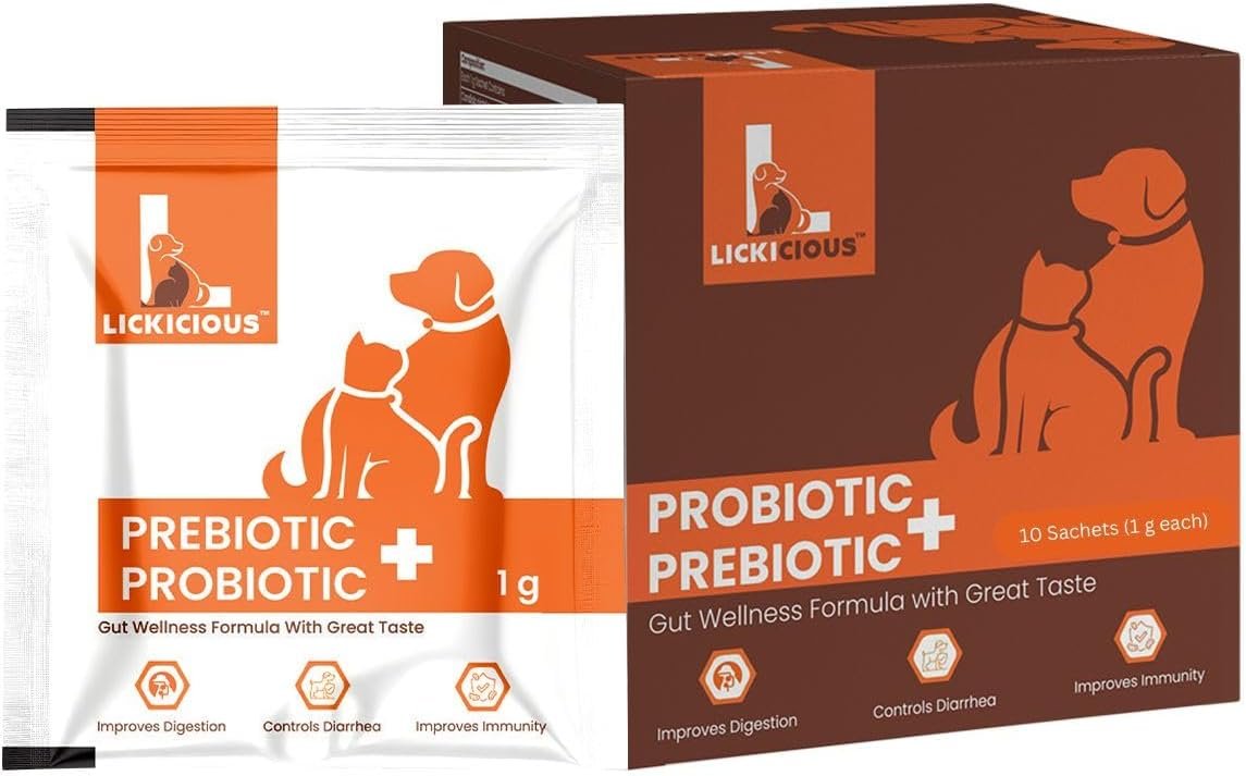 Pre & Probiotics for Dogs & Cats, 10 Sachets Gut Health Supplement for Indigestion, Diarrhea, Improved Immunity & Healthy Gut Flora Digestive Enzymes & Vitamins for Better Digestion