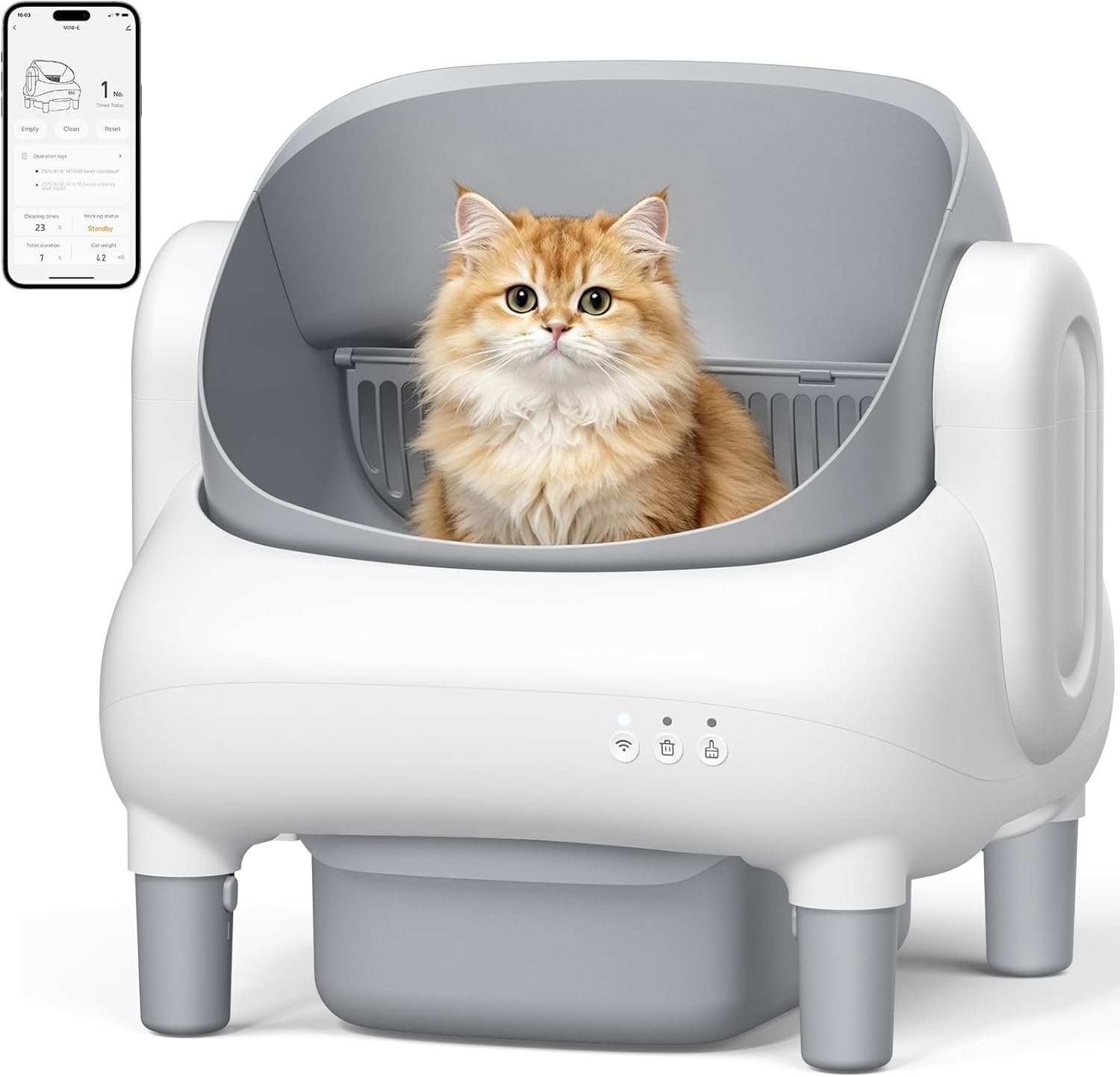Automatic Litter Box,Self Cleaning Cat Litter Box with App Control, Open-Top Large Space, Dual Safety Sensors, Ultra-Quiet, for Multiple Cats, Light Gray