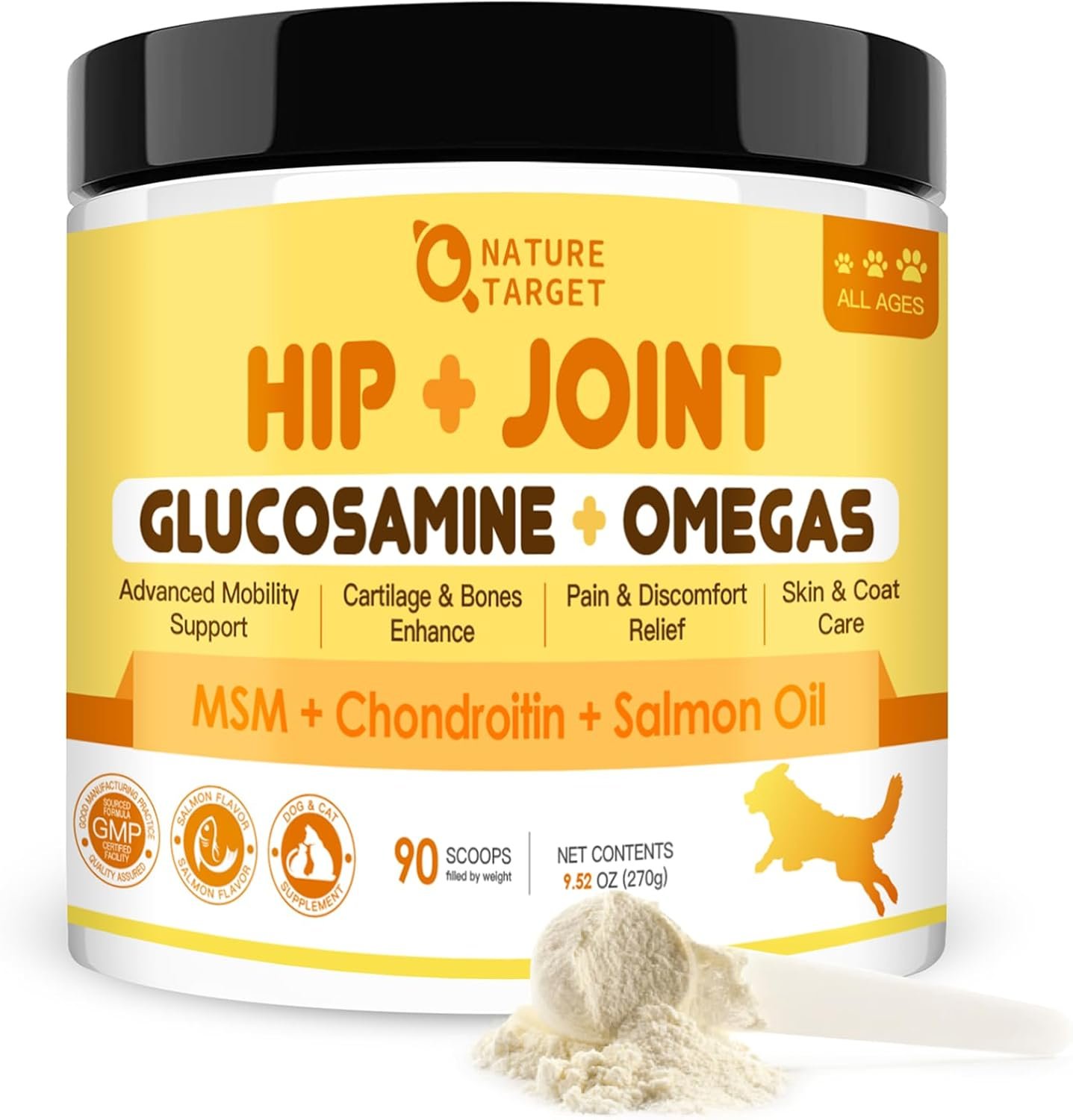 NATURE TARGET Glucosamine for Dogs, Joint Supplement for Dogs, Chondroitin, MSM, Turmeric, Omega 3, Support Hip & Joint Mobility – Dog Joint Pain Relief for Small & Large Breed, 9.52 Oz