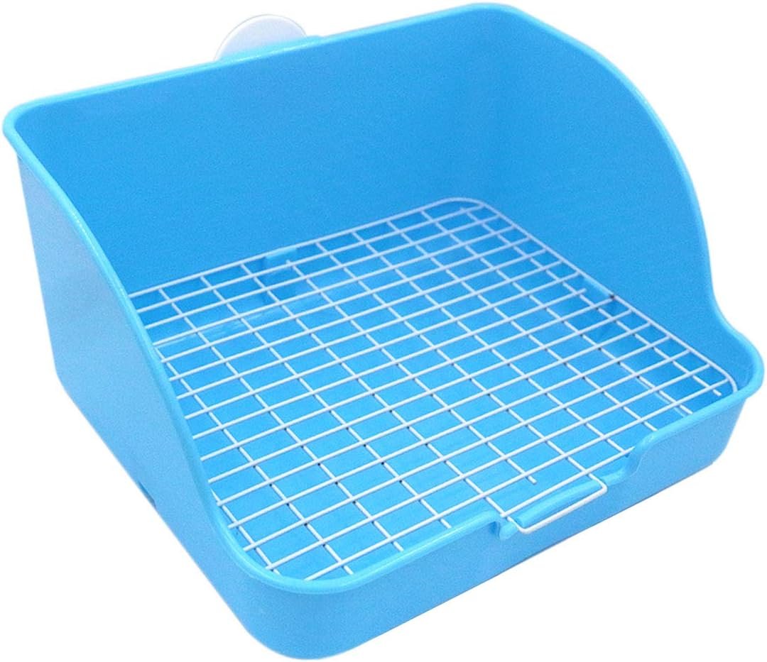 Rat Small Litter Box, 10″x8″ Square Corner Litter Box Training Pan with Grid Potty Tray Toilet for Cage Small Animal/Rabbit/Guinea Pig/Bunny/Ferret (Blue)