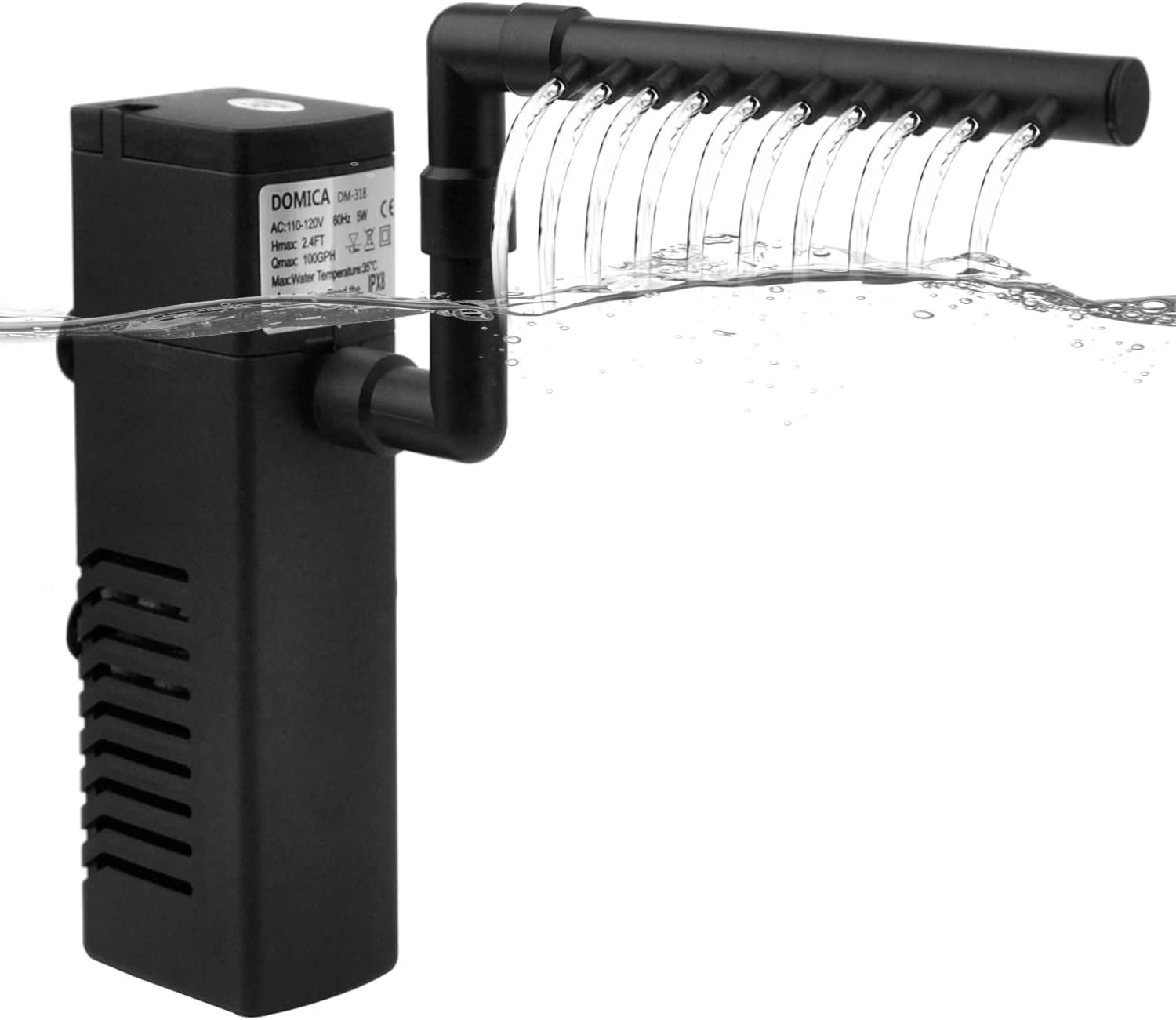 DOMICA 100GPH 5W Internal Aquarium Filter with Aeration System Power Filter for 5 to 15 Gallons Fish Tank, Submersible Fish Tank Filter