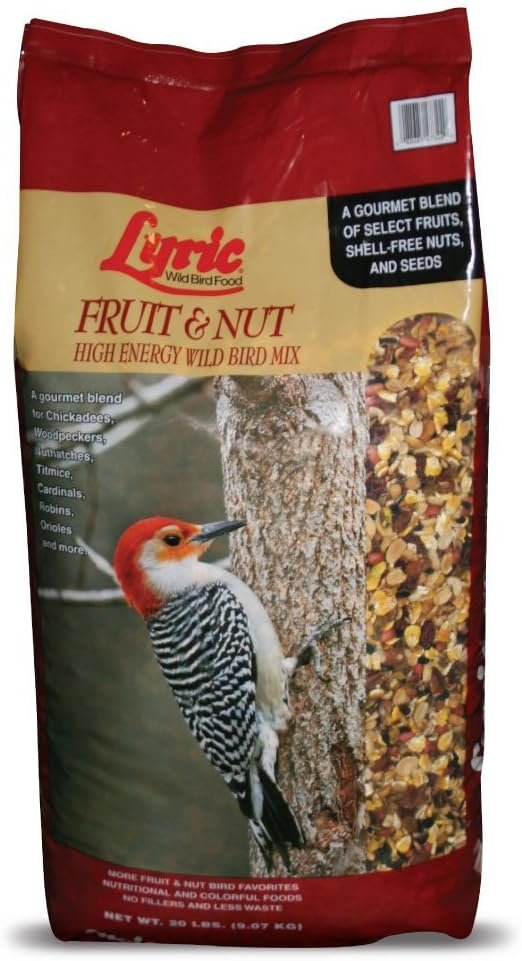 Lyric Fruit and Nut Wild Bird Seed – High Energy Wild Bird Food Mix – Attracts Woodpeckers, Chickadees & Other Songbirds -20 lb. Bag