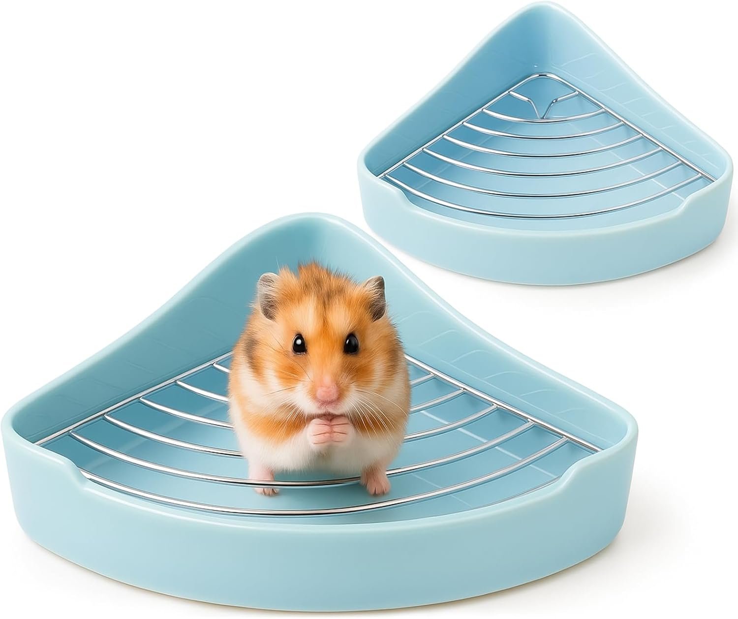 Eccliy Ceramic Corner Litter Box for Small Pets, Tip-Proof, Chew-Resistant, Triangle Potty Trainer Pet Pan for Ferret, Guinea Pig, Rat, Bunny, Chinchilla, Hedgehog, Sugar Glider, Hamster(Sky Blue)
