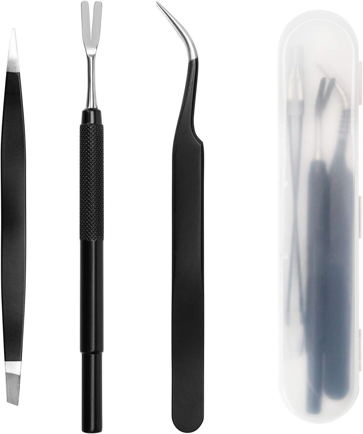 COITEK 3 in 1 Tick Remover Kit, Black Tick Remover Tweezers Stainless Steel Tick Remover Tools Set for Pet Dog, Cat, Human with Storage Box (Black)