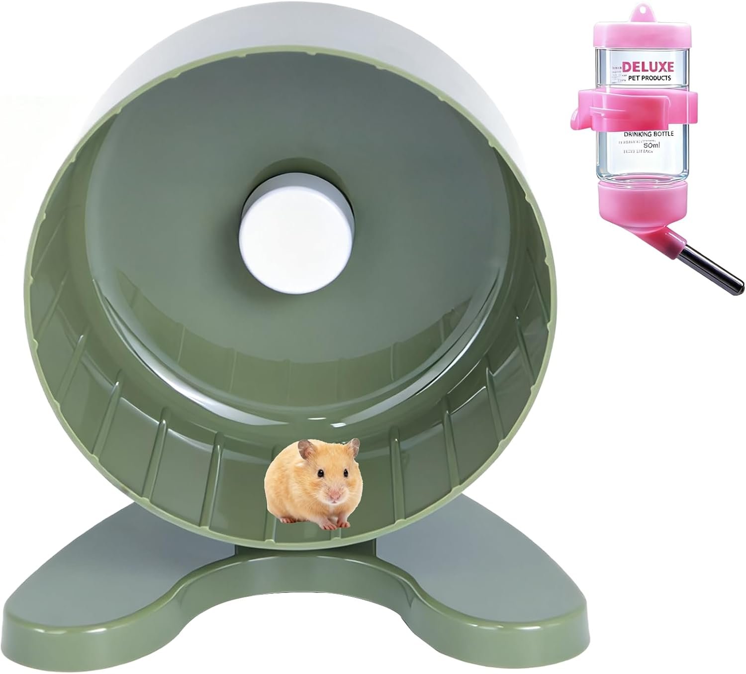 6.5″ Super Silent Hamster Wheel with Stand & Water Bottle – Ultra Quiet Exercise Running Wheel for Gerbils, Syrian & Dwarf Hamsters, Chinchillas, Small Pets – Noiseless Spinning Design,Green