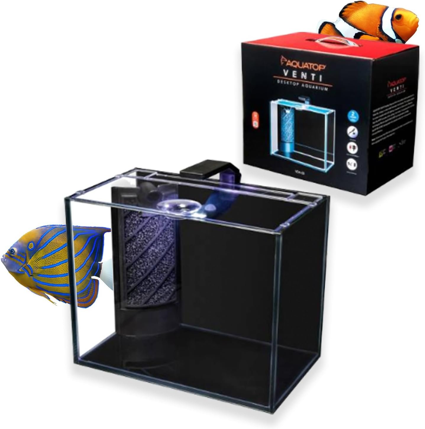 Aquatop Venti Professional Showcase Glass Aquarium Kit, 2-Gal – All-in-One Freshwater with LED Light – Breza Air Pump & Replaceable Filter Cartridge