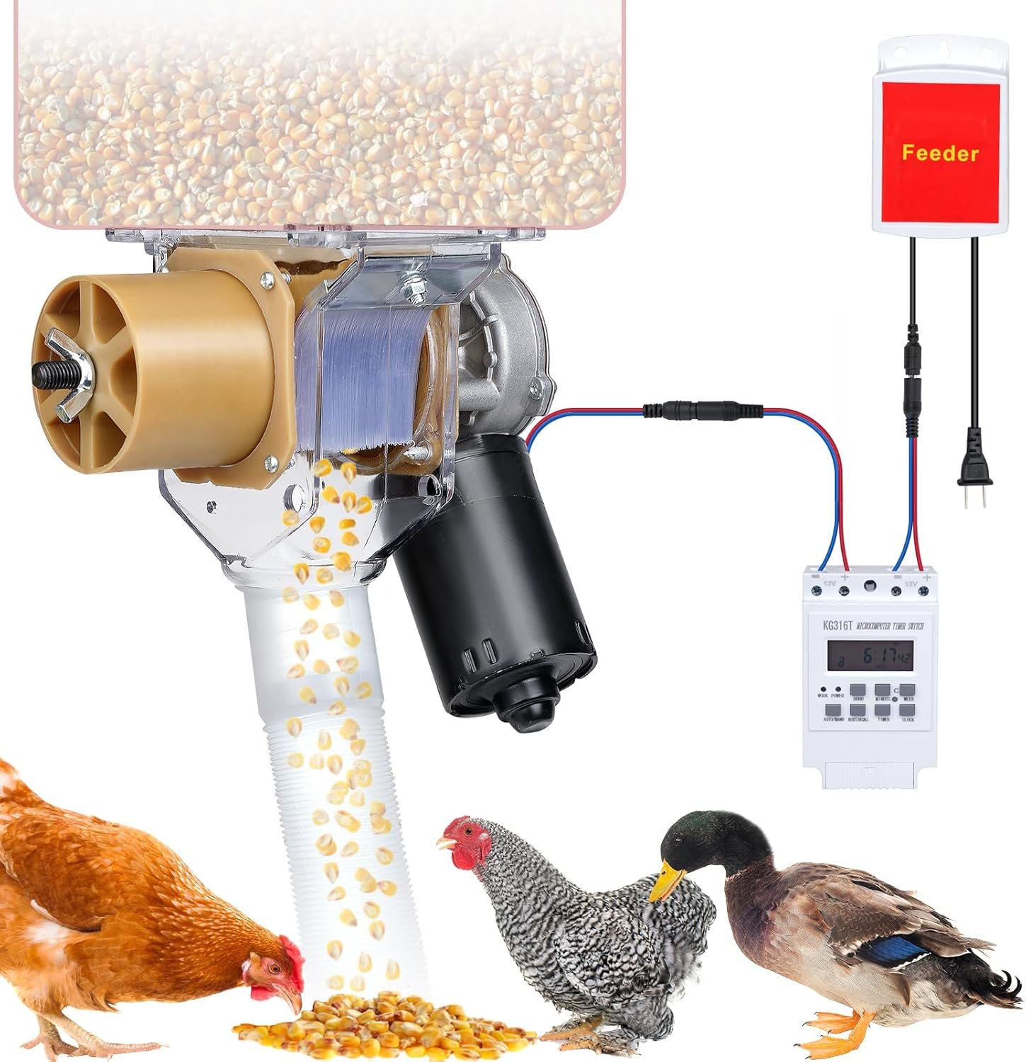 Timed Automatic Chicken Feeder 16 Groups of Timer & Quantitative Poultry Feeders Auto Gravity Food Dispenser Kit for Chicken Rooster Dog Duck Cat Bird Chicken Coop