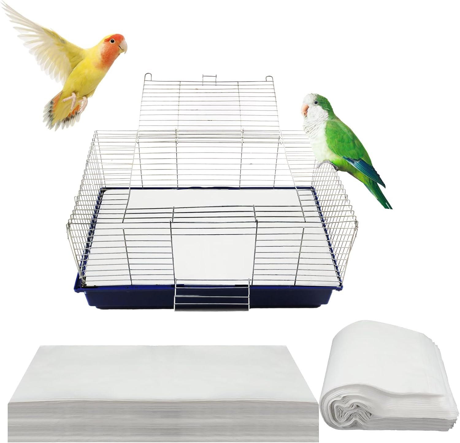 Buryeah 200 Pcs Bird Cage Papers Liner Disposable Non Woven Parrot Bird Pad, Precut Absorbent Bird Paper, Pet Cages Cushion Accessories for Parrot Canary Finch Macaw Parakeet, 22.8 x 11.1”