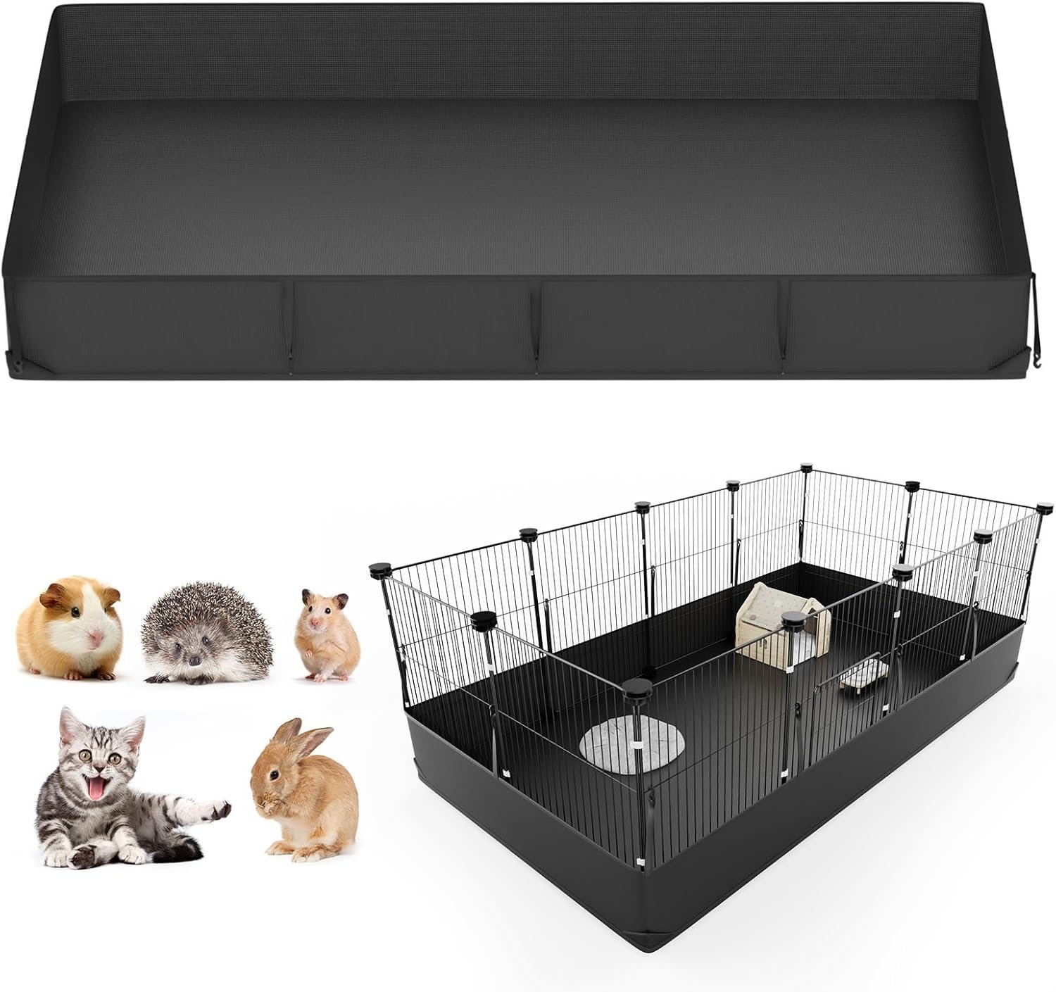 Tresbro Guinea Pig Cage Liner with One-Hand Release Hook & Thickened Corner, 48”L x 24”W Waterproof & Washable Mat (Without Cage) for C&C Grids Guinea Pig Hedgehog Bunny Habitat, Rabbit Cage Liner