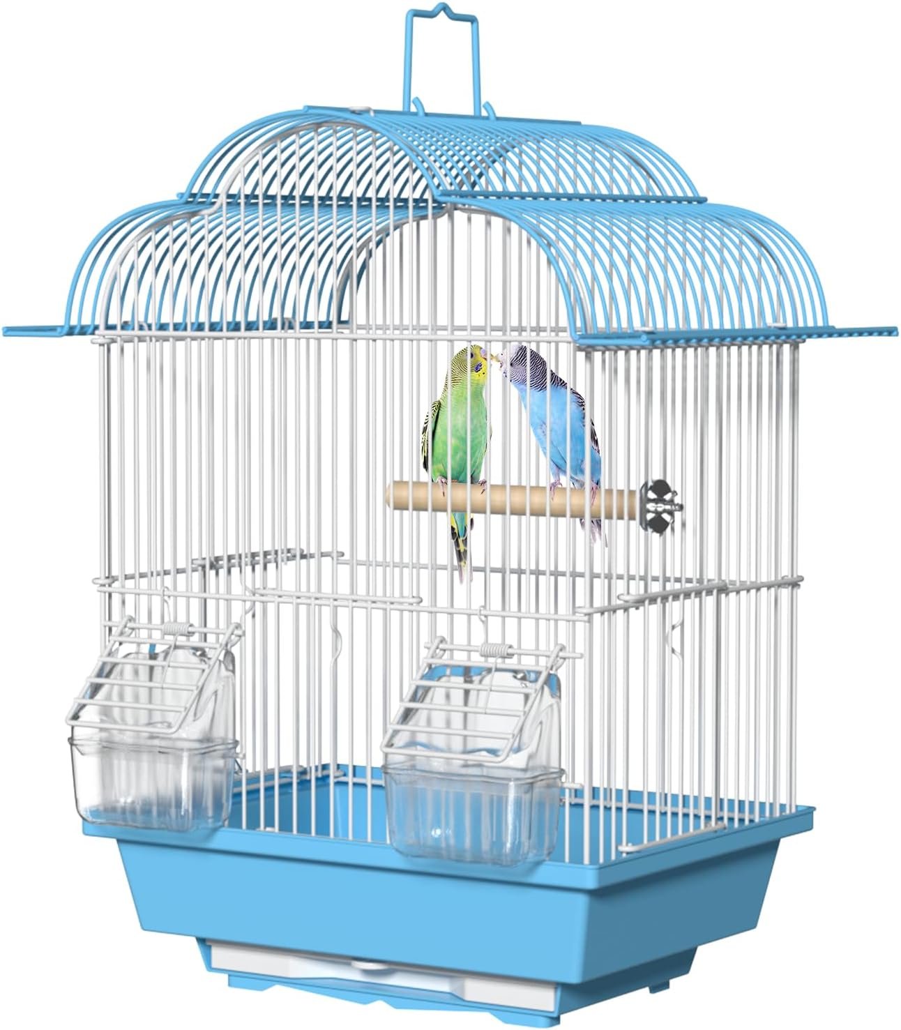 16-inch Small Bird Cage for Home or Travel with Handle,Feeder & Perch,Lightweight Parakeet Carrier Cage,Bird Starter Kit for Canaries Budgies Lovebirds Conures Cockatiels (Blue)