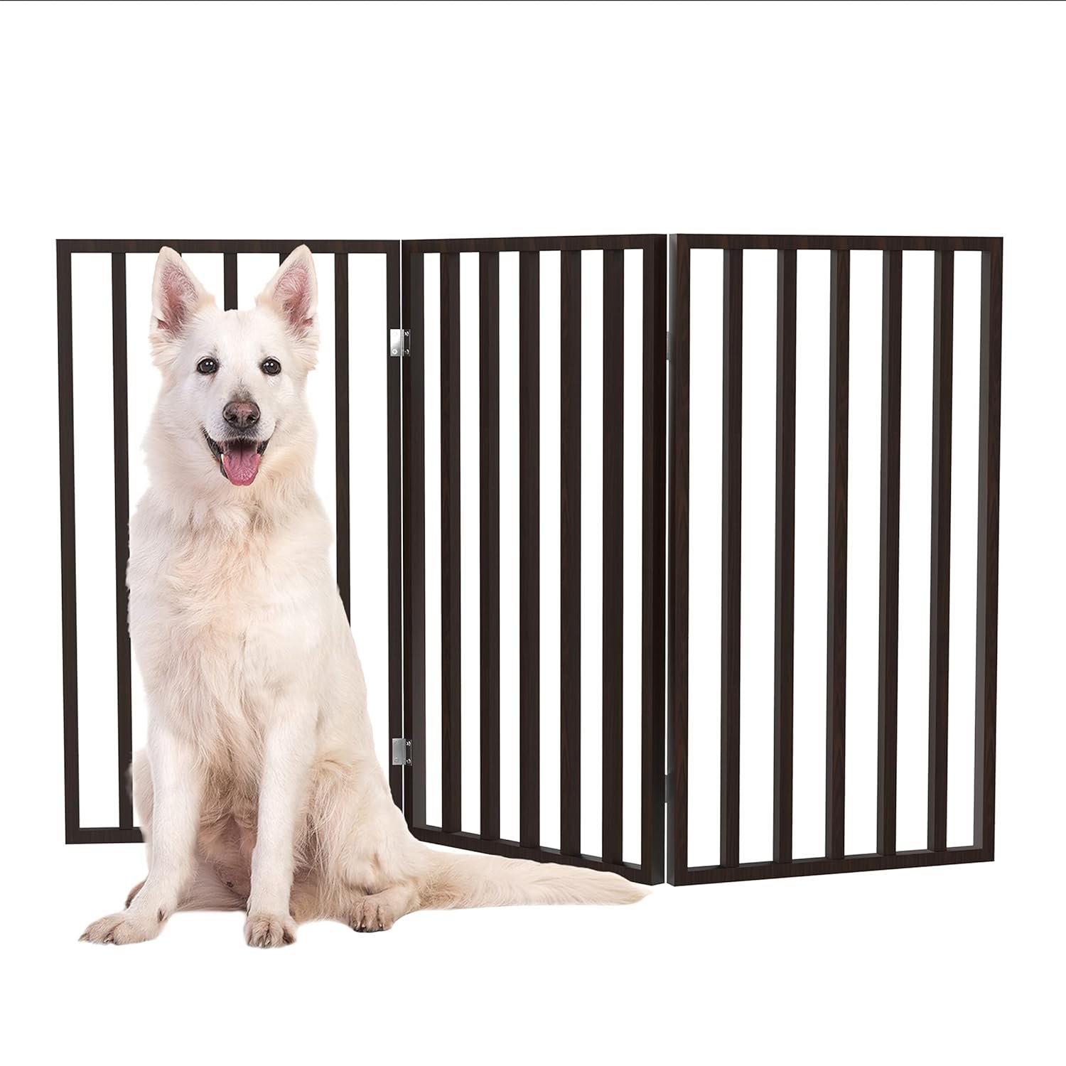 Indoor Pet Gate – 3-Panel Folding Dog Gate for Stairs or Doorways – 54×32-Inch Tall Freestanding Pet Fence for Cats and Dogs by PETMAKER (Brown)