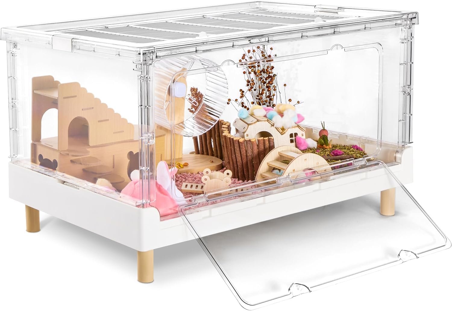 Hamster Cage & Guinea Pig Cages, Acrylic Cage for Small Animal Pets, Large Transparent Gerbil Cage and Habitats, Hedgehog, Dwarf Hamster, Rat, Mouse