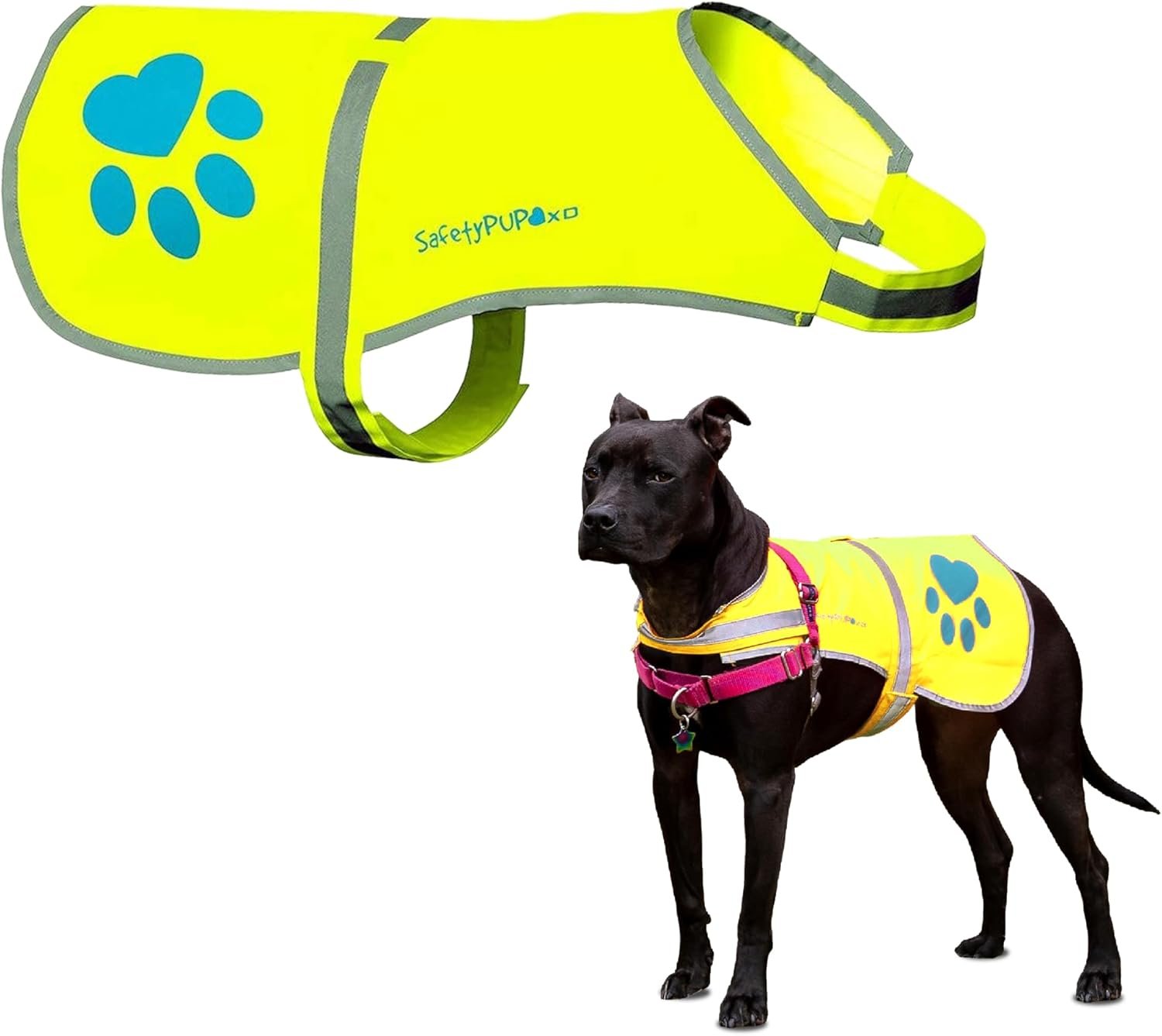 SafetyPUP XD Dog Reflective Vest – Hi-Vis Fluorescent Visibility that Helps to Safeguard Your Pet On/Off Leash in Urban & Rural Areas (Yellow, Large)