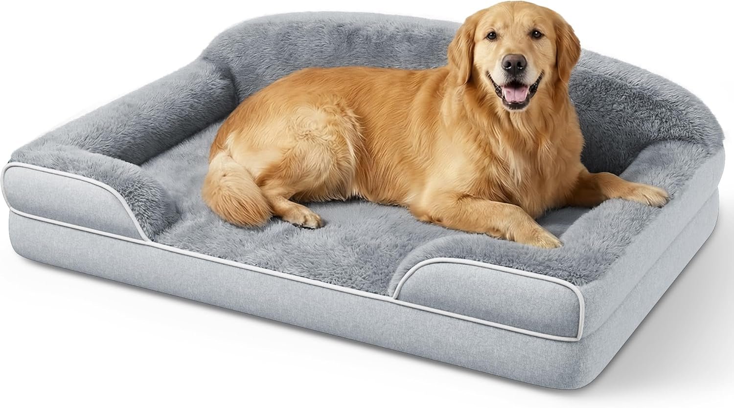TRAHOME Orthopedic Dog Bed for Extra Large Dogs, 45 x 30 Inch Waterproof Egg Crate Foam XL Dog Couch Bed with Sides, Washable Removable Cover, Non Slip Bottom, Light Grey