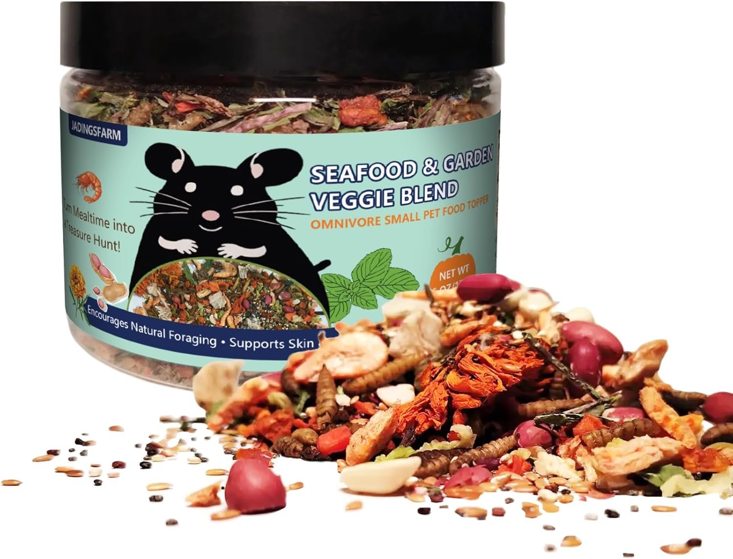 Hamster and Gerbil Food 6oz -High Protein Freeze-Dried Seafood Mix with Cod, Shrimp, Krill, Mint, Peanuts & Herbs – Natural Snack for Hamsters, Gerbils & Pet Mice