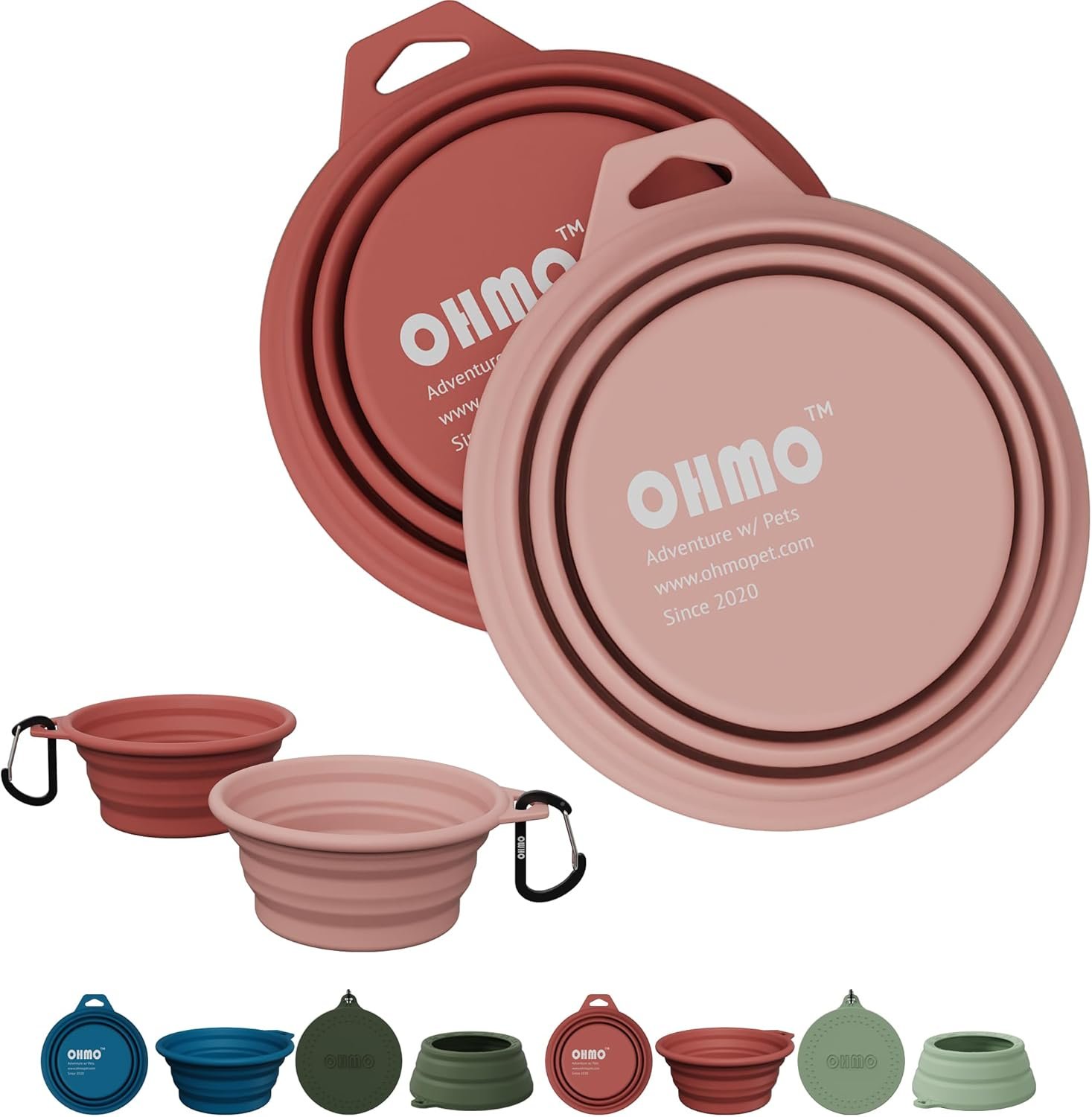 OHMO Collapsible Dog Bowl (2 Pack, 12oz/400ml) Premium Silicone Pet Water Bowls for Cats & Dogs, Portable Foldable Dog Travel Bowls for Outdoor Camping Hiking