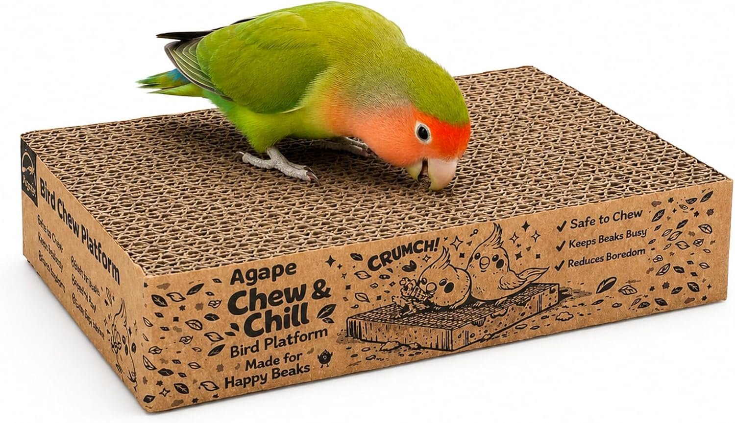 Agape Shreddable Bird Cardboard Platform, Natural Bird Chew Toy and Resting Perch for Small & Medium Parrots, Cage Mounted Paper Toys for Budgies, Lovebirds, Cockatiels & Conures, Supports Beak Health