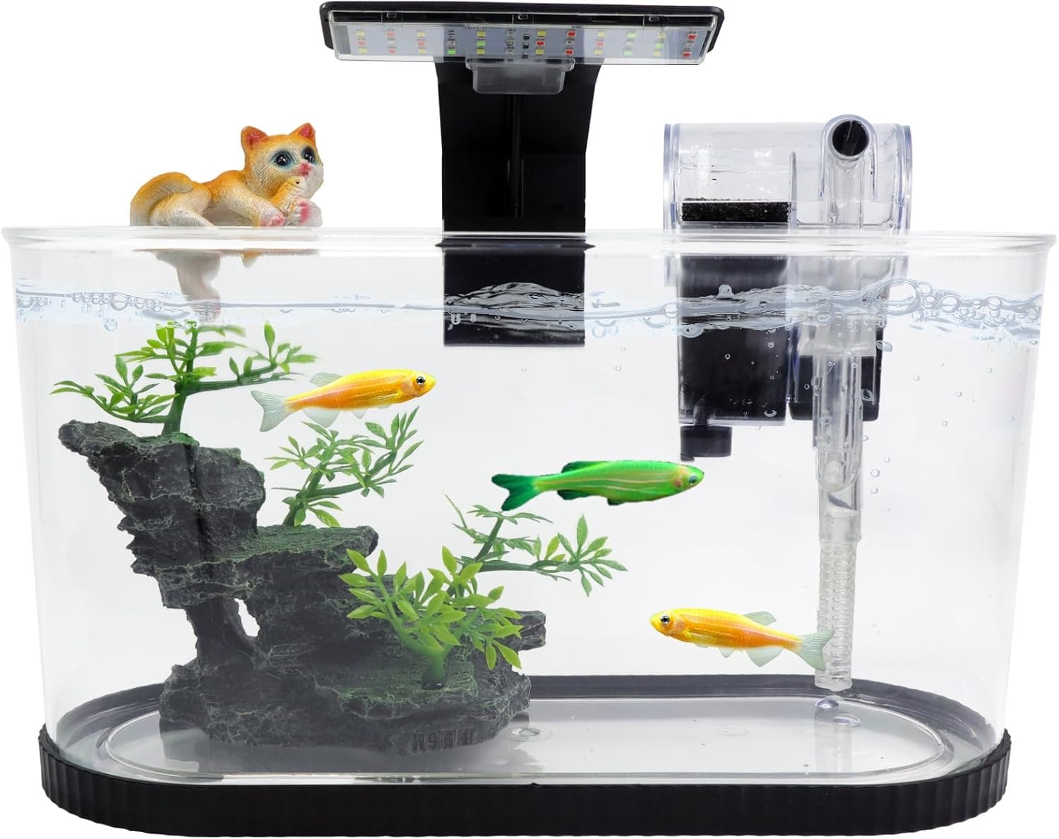 Fish Tank Kit, Small Aquarium Starter Tank with Filter and Light, Acrylic Nano Desktop Tank with Color-Changing LED & Decor – Complete Starter Kit for Betta Fish Shrimp Guppy Goldfish Beta