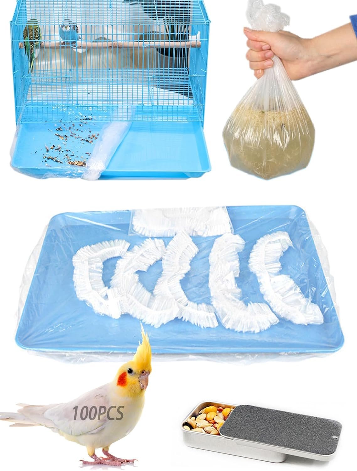 Disposable Bird Cage Liners – Clear Plastic Parakeet Liner Bags – 100 Pcs Universal Film for Finches, Canaries, Cockatiels