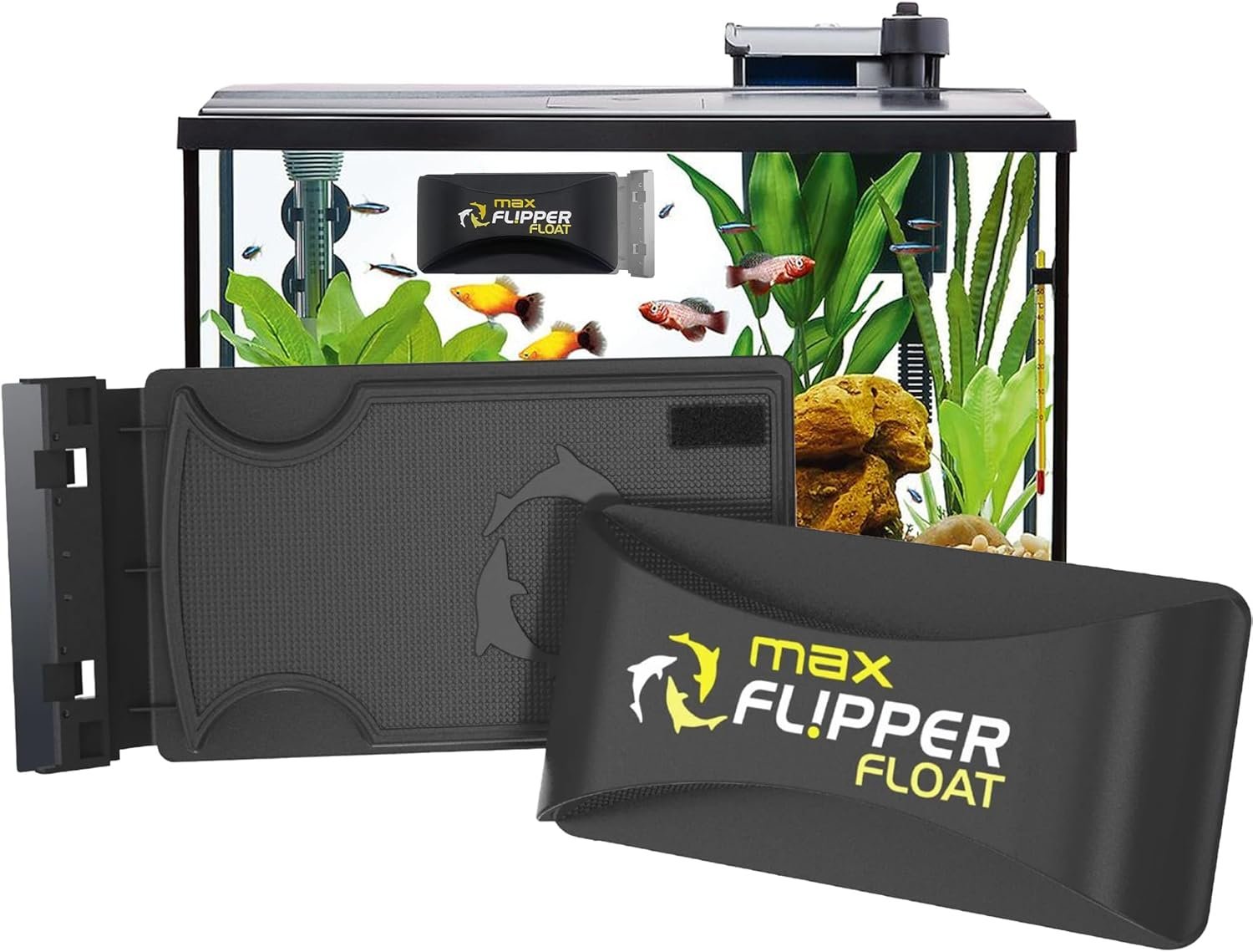 FL!PPER Flipper Cleaner Float – 2-in-1 Floating Magnetic Aquarium Glass Cleaner – Fish Tank Cleaner – Scrubber & Scraper Aquarium Cleaning Tools – Floating Fish Tank Cleaner, Max